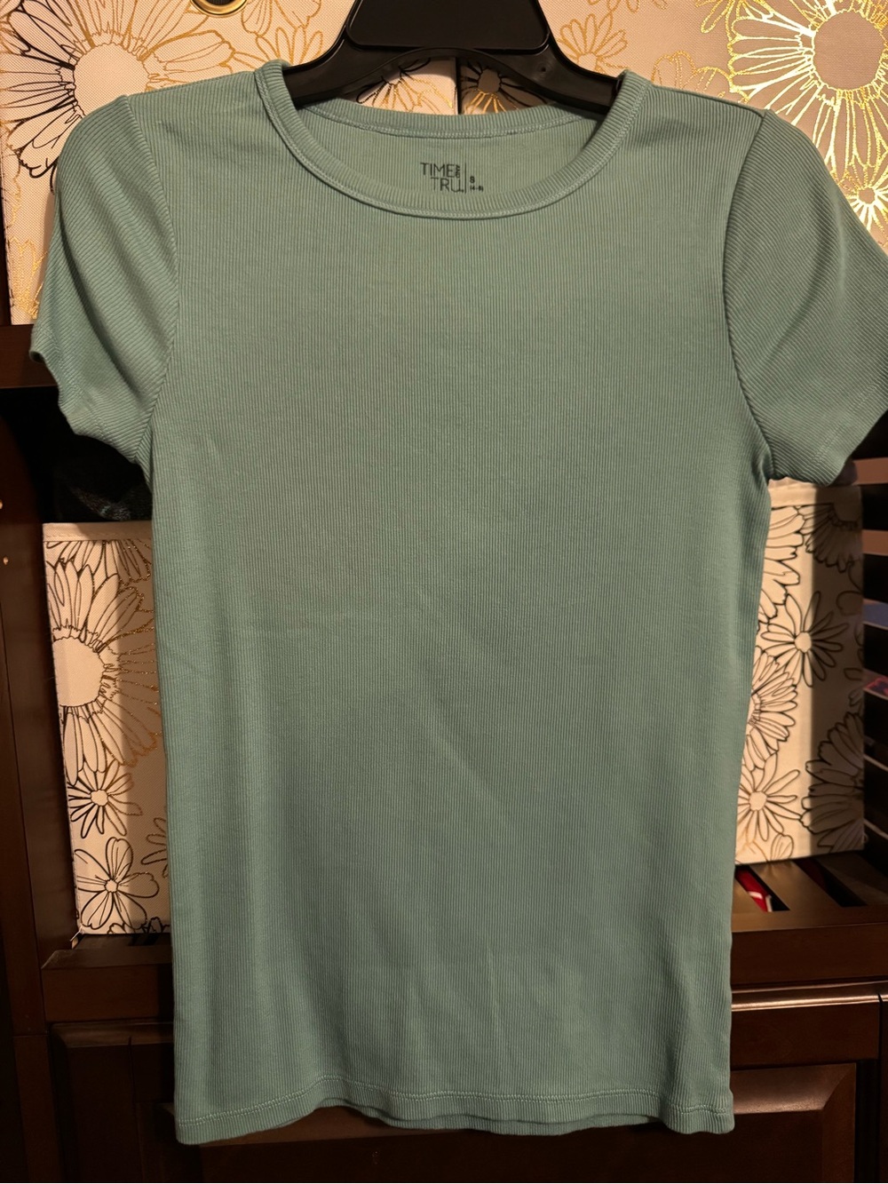 Time and Tru Short Sleeve Ribbed Tee in Sage